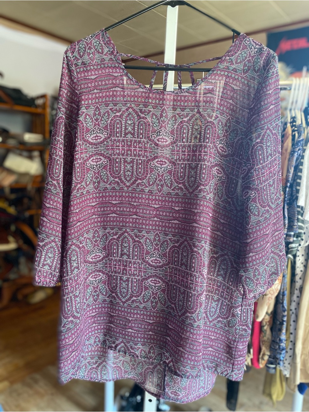 Maurices Plum Patterned 3/4 Sleeve Tunic Top